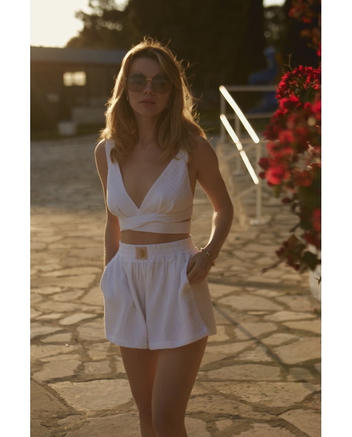 DEEP AMOUR Kolmekordsest Musliinist Top + Lühikesed Püksid